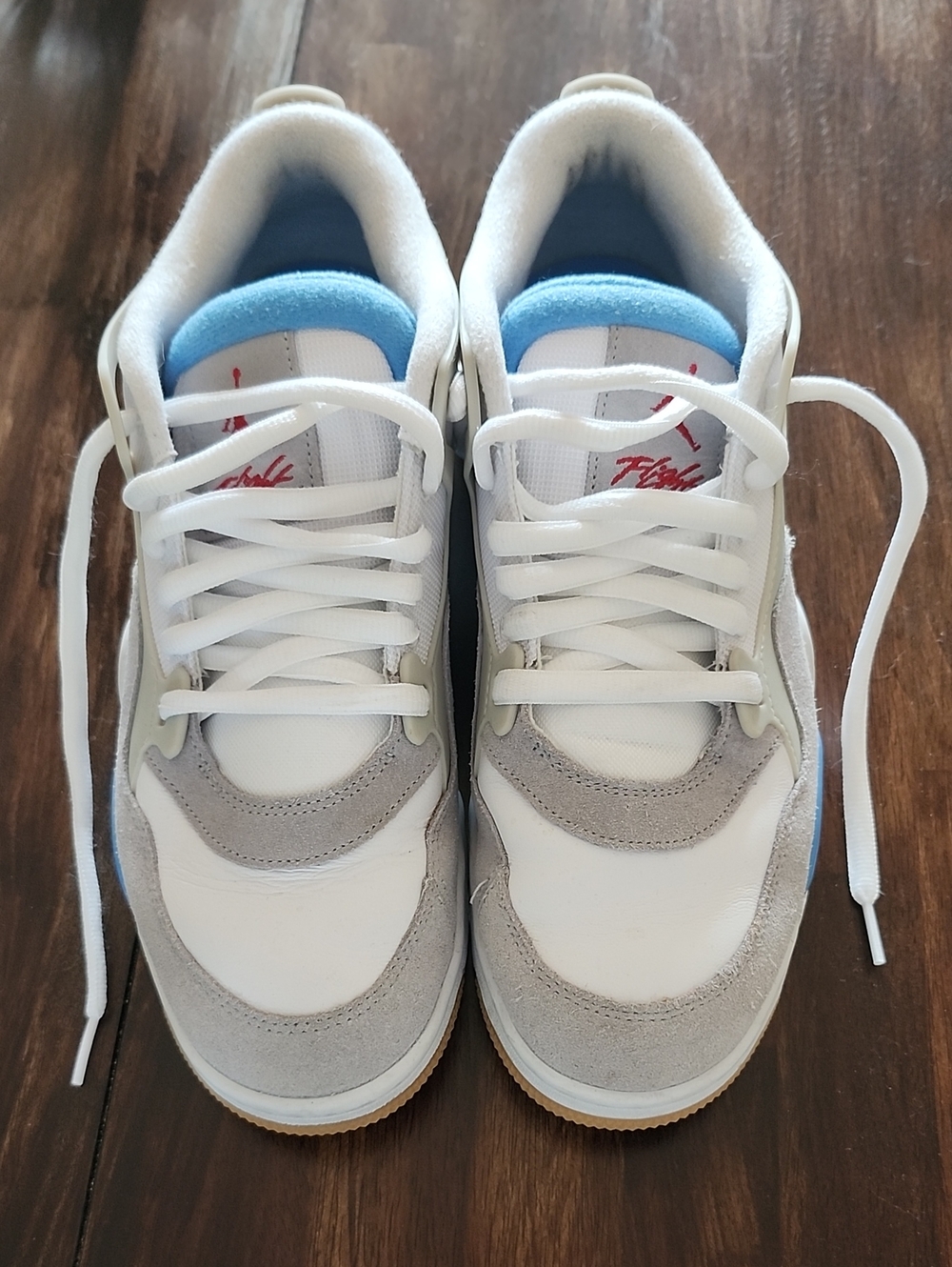 Jordan 4 RM Size 11 White, Neutral Grey University Blue Accents Very Good Used